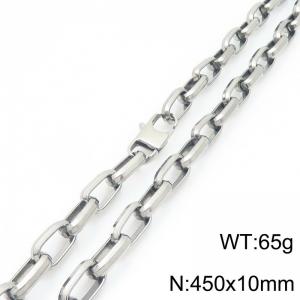 10mm Silver Rectangular Chain Stainless Steel Necklace For Men, 45cm Necklace - KN294990-Z
