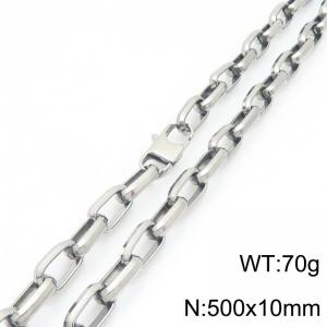 10mm Silver Rectangular Chain Stainless Steel Necklace For Men, 50cm Necklace - KN294991-Z