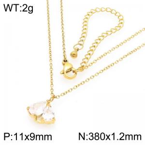 European and American fashion personality stainless steel creative sparkling zircon heart temperament gold necklace - KN295034-GC