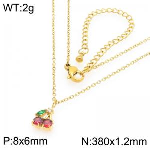 European and American fashion personality stainless steel creative fruit series set with zircon cherry temperament gold necklace - KN295040-GC