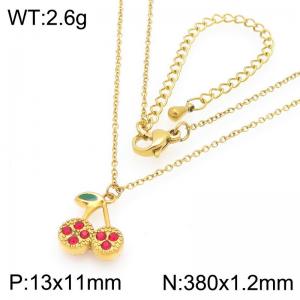 European and American fashion personality stainless steel creative fruit series set with zircon cherry temperament gold necklace - KN295043-GC