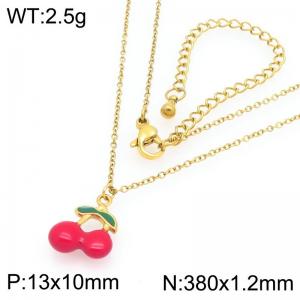 European and American fashion personality stainless steel creative fruit series drip cherry temperament gold necklace - KN295046-GC