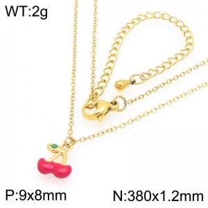 European and American fashion personality stainless steel creative fruit series drip cherry temperament gold necklace - KN295049-GC