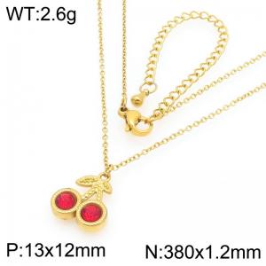 European and American fashion personality stainless steel creative fruit series set with zircon cherry temperament gold necklace - KN295050-GC