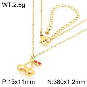 European and American fashion personality stainless steel creative fruit series three-dimensional cherry temperament gold necklace - KN295053-GC