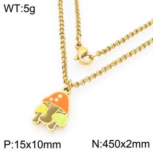 European and American fashion personality stainless steel creative color mushroom pendant charm gold necklace - KN295253-Z