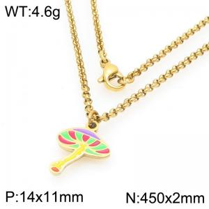 European and American fashion personality stainless steel creative color mushroom pendant charm gold necklace - KN295256-Z