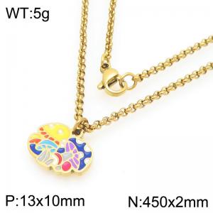 European and American fashion personality stainless steel creative color mushroom pendant charm gold necklace - KN295258-Z