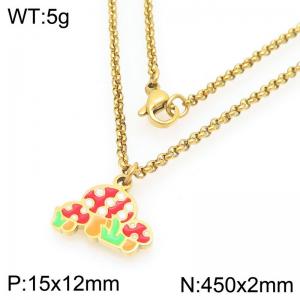 European and American fashion personality stainless steel creative color mushroom pendant charm gold necklace - KN295263-Z