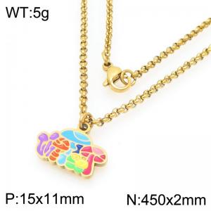 European and American fashion personality stainless steel creative color mushroom pendant charm gold necklace - KN295264-Z