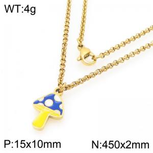European and American fashion personality stainless steel creative color mushroom pendant charm gold necklace - KN295267-Z