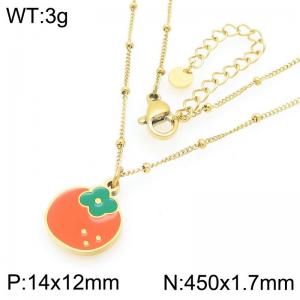 European and American fashion personality stainless steel creative fruit series persimmon pendant temperament gold necklace - KN295285-Z