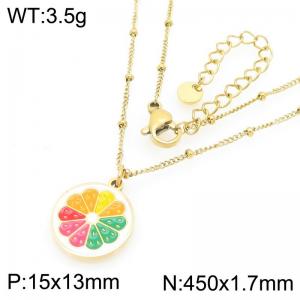European and American fashion personality stainless steel creative fruit series orange pendant temperament gold necklace - KN295286-Z