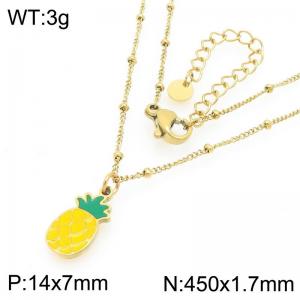 European and American fashion personality stainless steel creative fruit series pineapple pendant temperament gold necklace - KN295287-Z