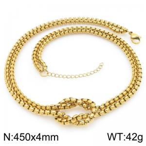 Rope Knot Square Pearl Chain Neckalce Stainless Steel Gold Color Jewelry - KN295311-Z