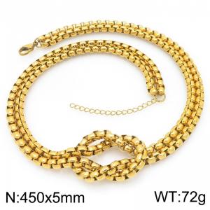 Rope Knot Square Pearl Chain Neckalce Stainless Steel Gold Color Jewelry - KN295314-Z