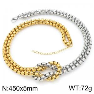 Rope Knot Square Pearl Chain Necklace Stainless Steel Spliced Gold Color Jewelry - KN295316-Z