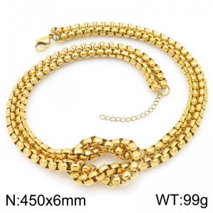 Rope Knot Square Pearl Chain Neckalce Stainless Steel Gold Color Jewelry - KN295317-Z