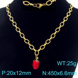 Stainless steel geometric O-shaped splicing chain hanging strawberry pendant temperament gold necklace - KN295726-Z