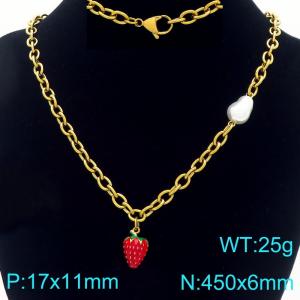 Stainless steel irregular pearl splicing O-shaped chain hanging strawberry pendant temperament gold necklace - KN295727-Z