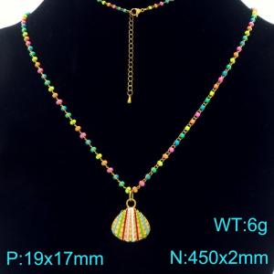 Stainless steel colored bead chain hanging shell pendant dopamine temperament gold necklace - KN295729-Z