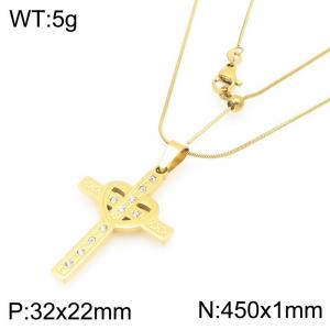 Stainless steel snake bone chain hanging heart-shaped cross series pendant temperament gold necklace - KN295791-Z