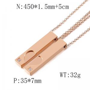 Rectangular Fashion Couple's Best Friend Heart Pendant Necklace Rose Gold-Plating Necklace - KN295968-Z
