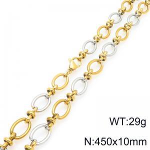 Fashion stainless steel 450 × 10mm oval 8-shaped spliced chain lobster buckle charm gold&silver necklace - KN296570-Z