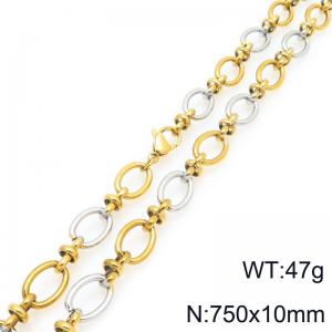 Fashion stainless steel 750 × 10mm oval 8-shaped spliced chain lobster buckle charm gold&silver necklace - KN296576-Z