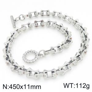 Fashion stainless steel 450× 11mm hollow bone chain special OT buckle temperament silver necklace - KN296678-Z