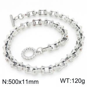 Fashion stainless steel 500× 11mm hollow bone chain special OT buckle temperament silver necklace - KN296679-Z
