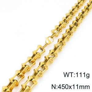 Fashion stainless steel 450 × 11mm hollow bone chain lobster buckle temperament gold bracelet - KN296690-Z