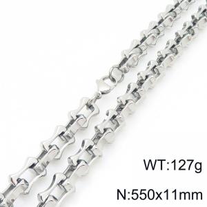 Fashion stainless steel 550 × 11mm hollow bone chain lobster buckle temperament silver bracelet - KN296698-Z