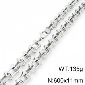 Fashion stainless steel 600 × 11mm hollow bone chain lobster buckle temperament silver bracelet - KN296699-Z