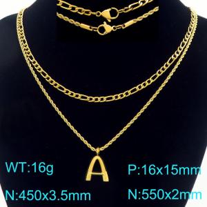 Personalized and fashionable stainless steel gold-plated double-layer layered necklace with bubble letter pendant - KN296881-Z