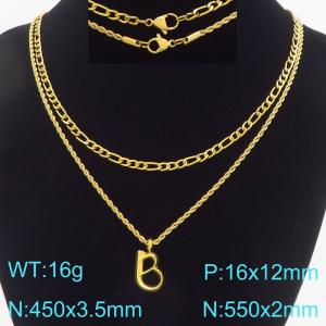 Personalized and fashionable stainless steel gold-plated double-layer layered necklace with bubble letter pendant - KN296882-Z