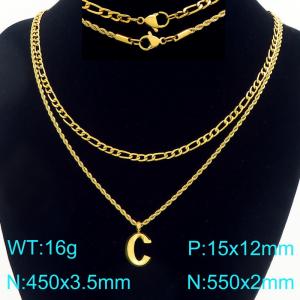 Personalized and fashionable stainless steel gold-plated double-layer layered necklace with bubble letter pendant - KN296883-Z