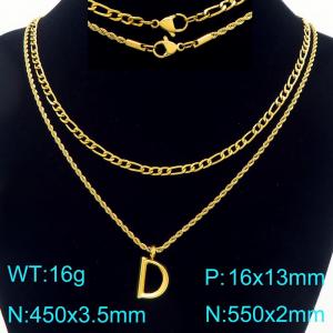 Personalized and fashionable stainless steel gold-plated double-layer layered necklace with bubble letter pendant - KN296884-Z