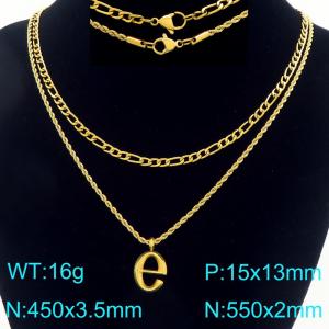 Personalized and fashionable stainless steel gold-plated double-layer layered necklace with bubble letter pendant - KN296885-Z