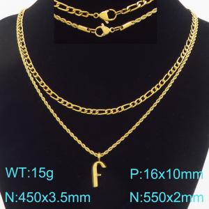 Personalized and fashionable stainless steel gold-plated double-layer layered necklace with bubble letter pendant - KN296886-Z