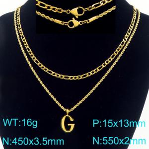 Personalized and fashionable stainless steel gold-plated double-layer layered necklace with bubble letter pendant - KN296887-Z