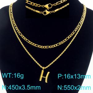 Personalized and fashionable stainless steel gold-plated double-layer layered necklace with bubble letter pendant - KN296888-Z