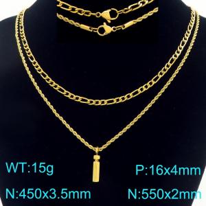 Personalized and fashionable stainless steel gold-plated double-layer layered necklace with bubble letter pendant - KN296889-Z