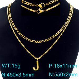 Personalized and fashionable stainless steel gold-plated double-layer layered necklace with bubble letter pendant - KN296890-Z