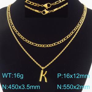 Personalized and fashionable stainless steel gold-plated double-layer layered necklace with bubble letter pendant - KN296891-Z