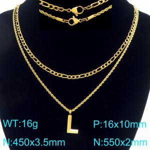 Personalized and fashionable stainless steel gold-plated double-layer layered necklace with bubble letter pendant - KN296892-Z