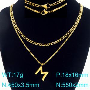Personalized and fashionable stainless steel gold-plated double-layer layered necklace with bubble letter pendant - KN296893-Z