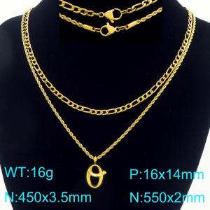Personalized and fashionable stainless steel gold-plated double-layer layered necklace with bubble letter pendant - KN296895-Z