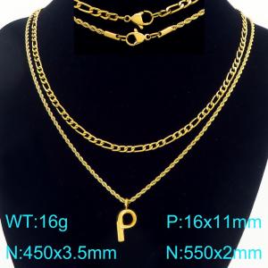 Personalized and fashionable stainless steel gold-plated double-layer layered necklace with bubble letter pendant - KN296896-Z