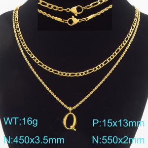 Personalized and fashionable stainless steel gold-plated double-layer layered necklace with bubble letter pendant - KN296897-Z